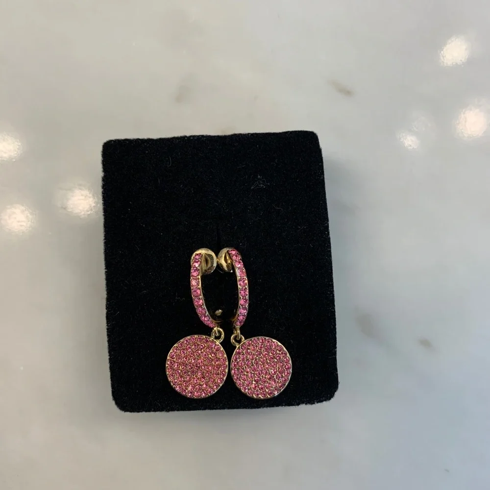 Kate Spade Pink Pavé Crystal Drop Earrings Gold Tone